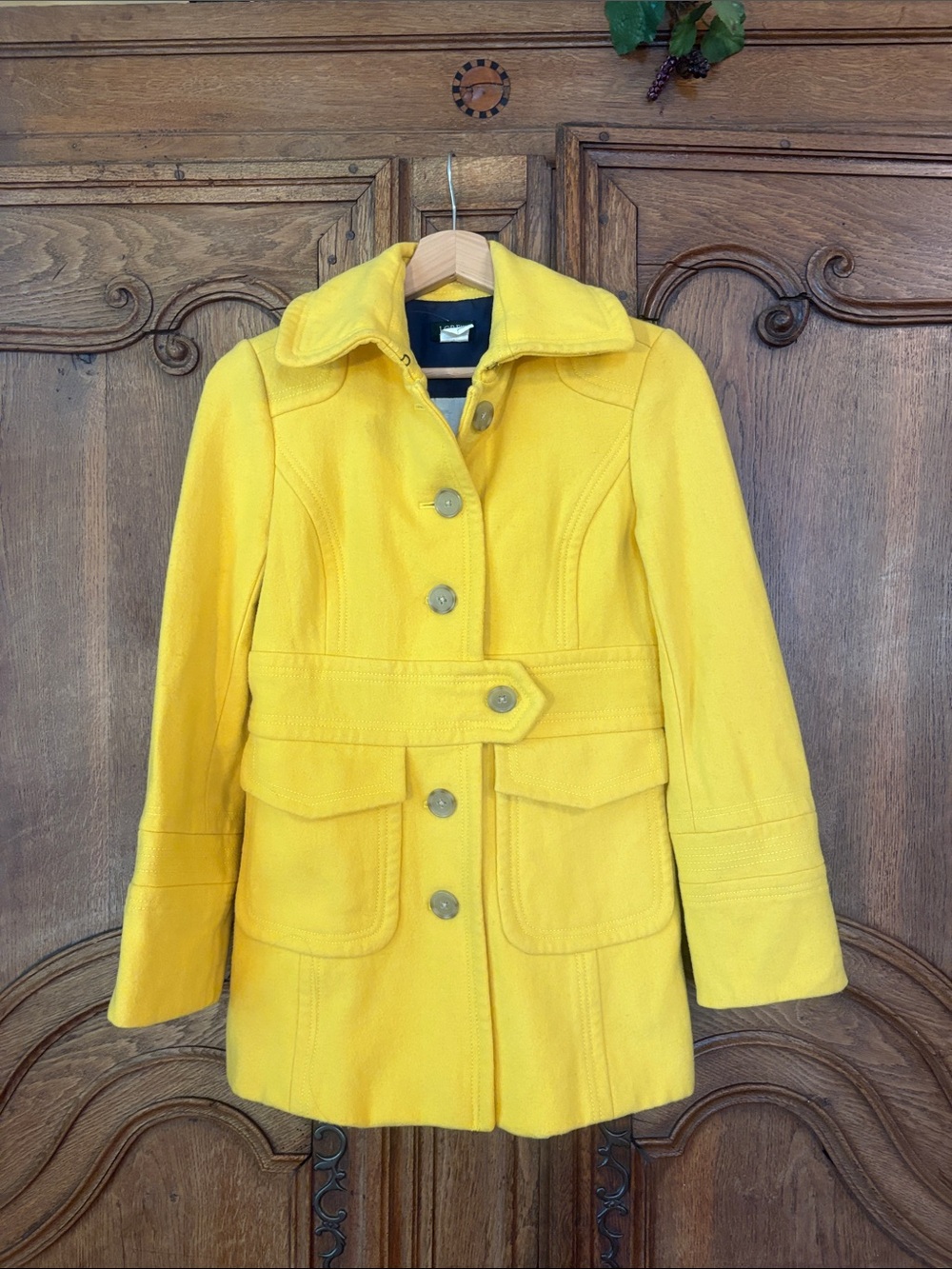 J Crew Stadium Cloth Majesty Bright Yellow Pea Coat Jacket Size 4 - Picture 2 of 13